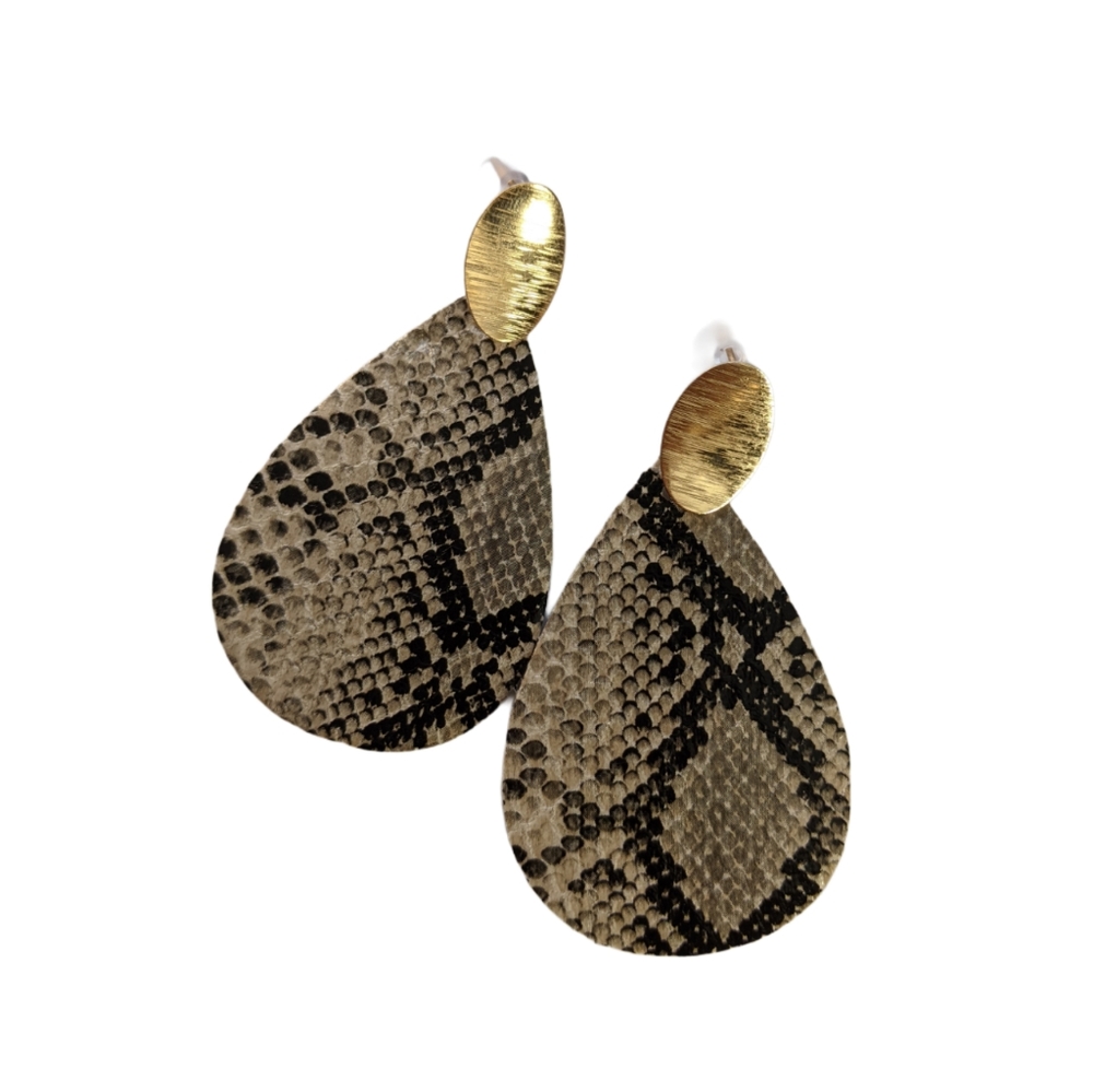 Snakeskin Print Teardrop Earrings